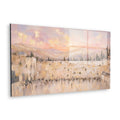 Pink Sunset Over the Kotel by Raphael Moshé — angled white-background canvas of the Western Wall at pink sunset