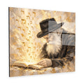 The Rebbe – Light of Torah by Raphael Moshé — angled white-background canvas with gold Hebrew letters rising from the open book