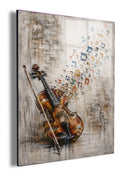 Violin of Sacred Letters by Raphael Moshé — angled white-background canvas of violin with rising Hebrew letters